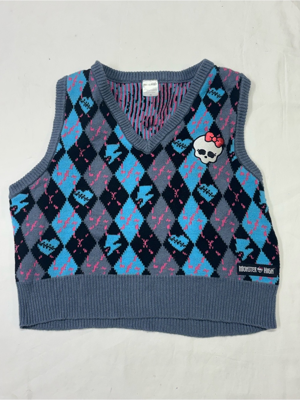 Monster High Argyle Sweater Vest in Blue, Gray & Pink